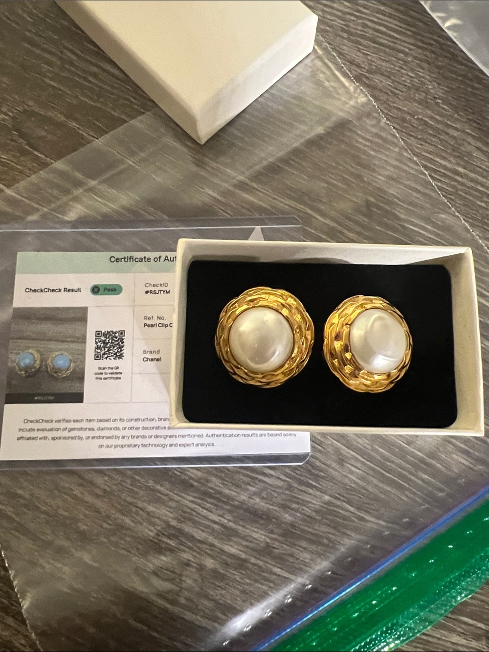 CHANEL Gold-Tone Button Earrings with Cream Pearl Centers